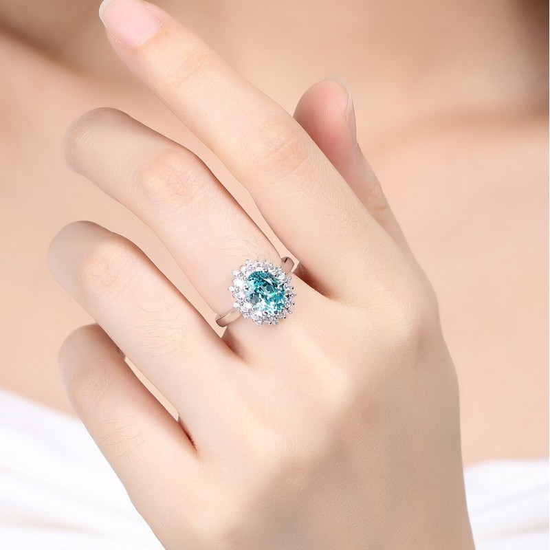 Ruif Jewelry Classic Design S925 Silver 3.09ct Lab Paraiba Ring Wedding Bands Ruif Jewelry Classic Design S925 Silver 3.09ct Lab Paraiba Ring Wedding Bands