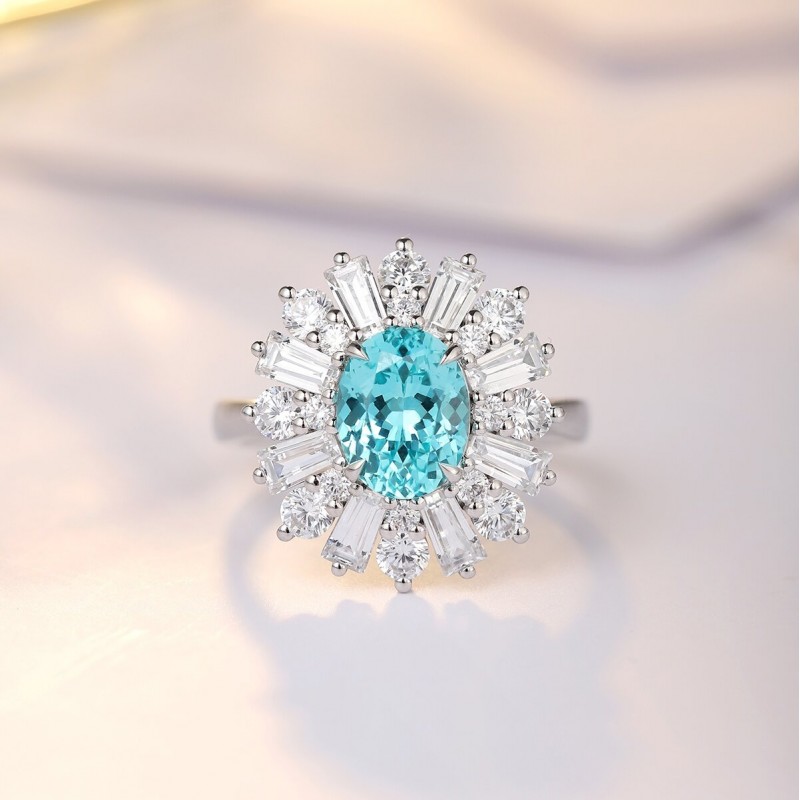 Ruif Jewelry Classic Design S925 Silver 3.06ct Lab Paraiba Ring Wedding Bands
