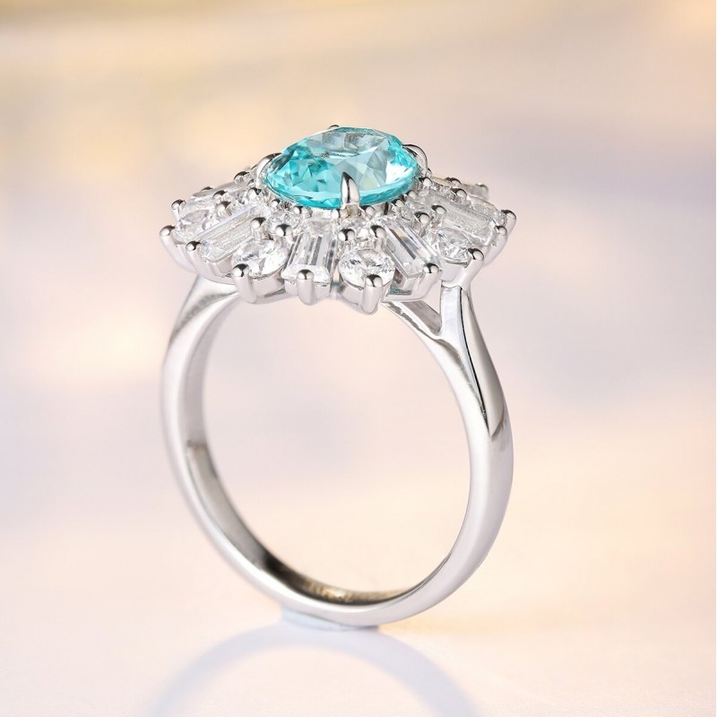 Ruif Jewelry Classic Design S925 Silver 3.06ct Lab Paraiba Ring Wedding Bands
