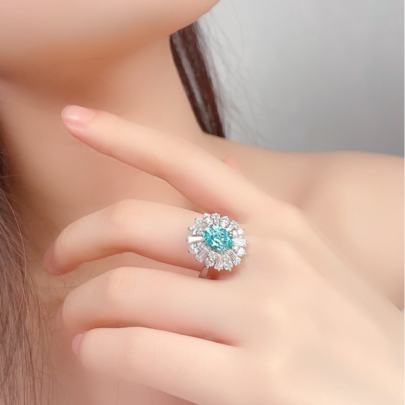 Ruif Jewelry Classic Design S925 Silver 3.06ct Lab Paraiba Ring Wedding Bands