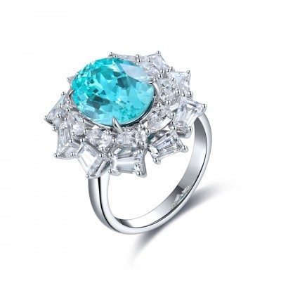 Ruif Jewelry Classic Design S925 Silver 6.35ct Lab Paraiba Ring Wedding Bands