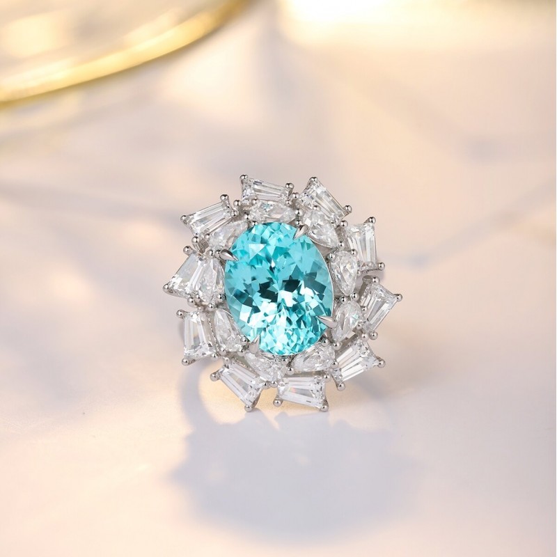 Ruif Jewelry Classic Design S925 Silver 6.35ct Lab Paraiba Ring Wedding Bands