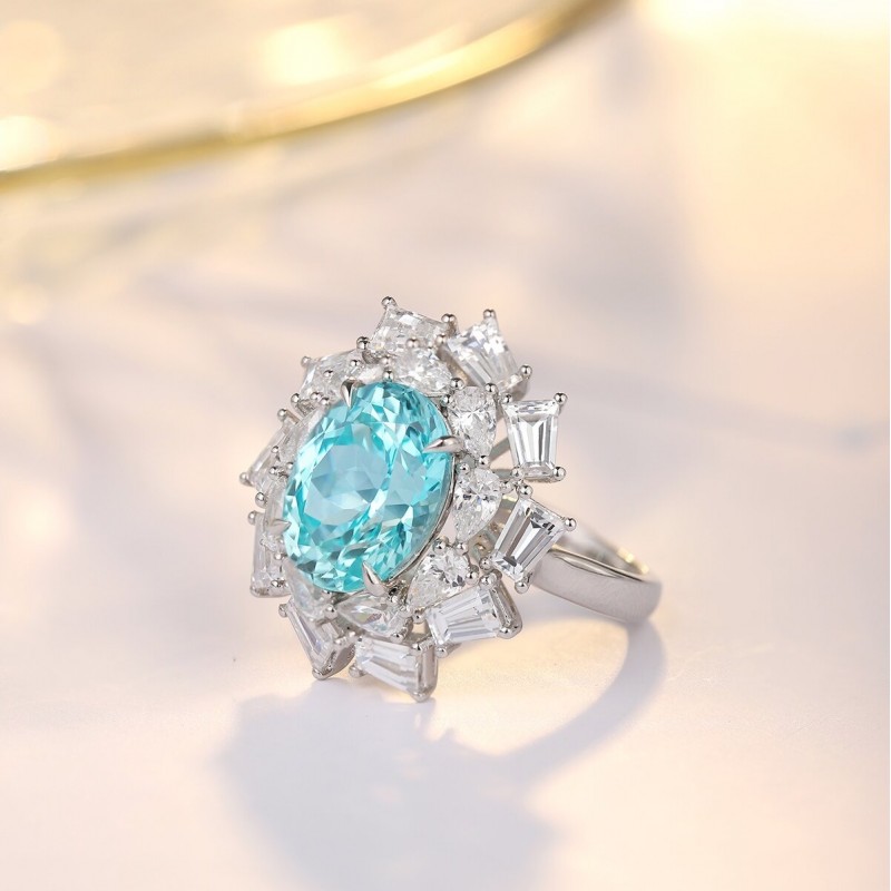 Ruif Jewelry Classic Design S925 Silver 6.35ct Lab Paraiba Ring Wedding Bands