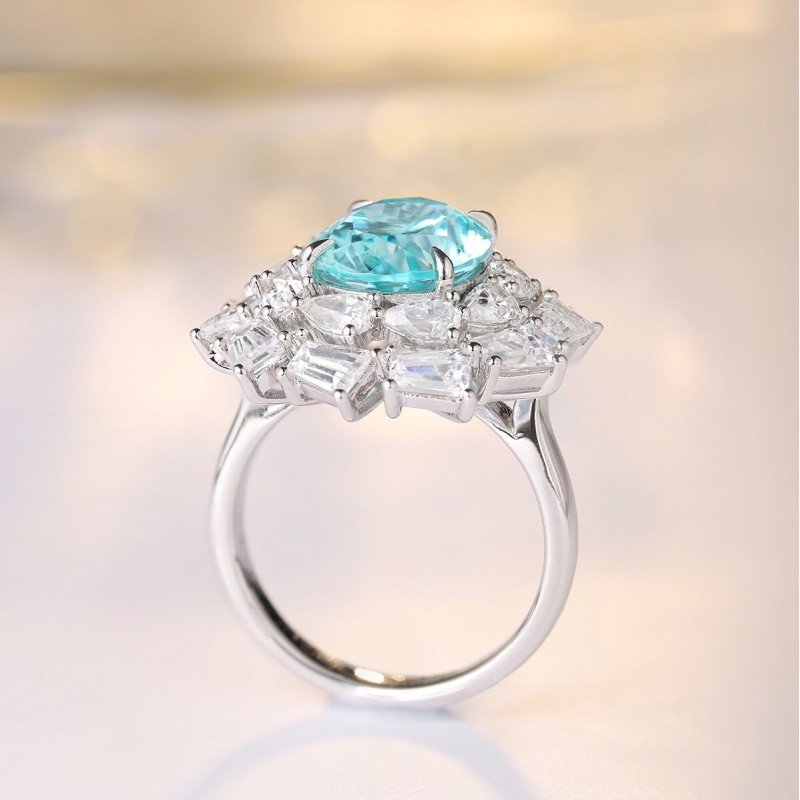 Ruif Jewelry Classic Design S925 Silver 6.35ct Lab Paraiba Ring Wedding Bands