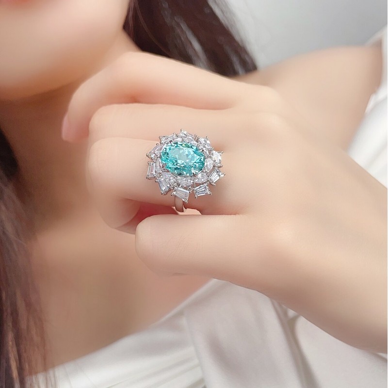 Ruif Jewelry Classic Design S925 Silver 6.35ct Lab Paraiba Ring Wedding Bands