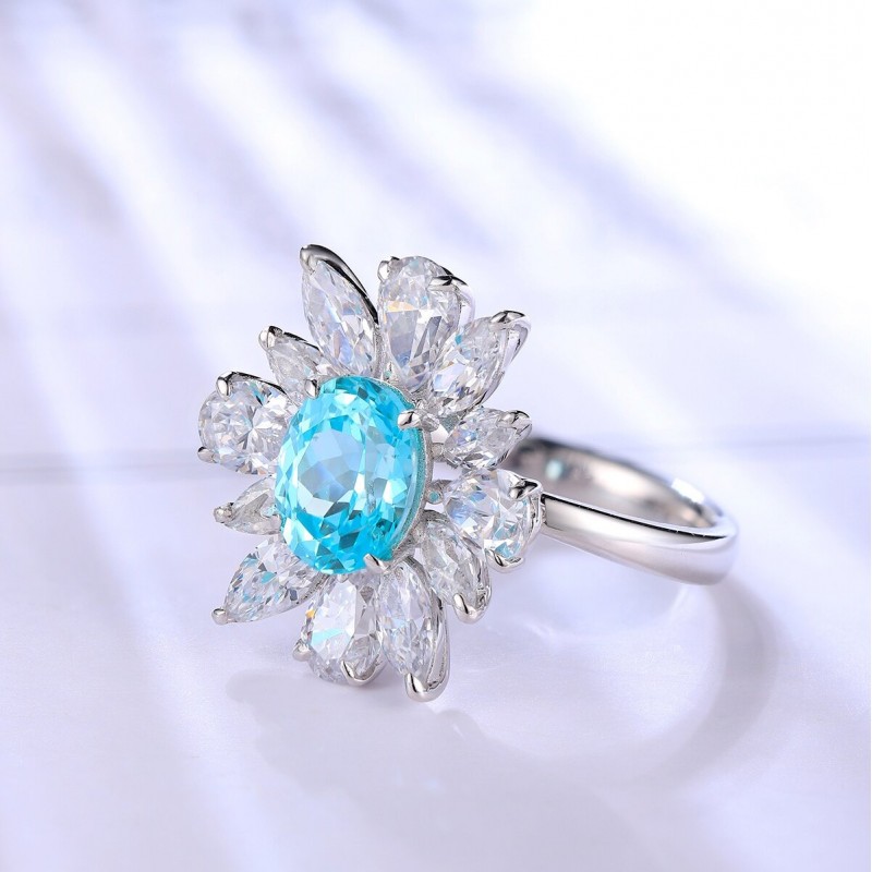 Ruif Jewelry Classic Design S925 Silver 2.69ct Lab Paraiba Ring Wedding Bands Ruif Jewelry Classic Design S925 Silver 2.69ct Lab Paraiba Ring Wedding Bands