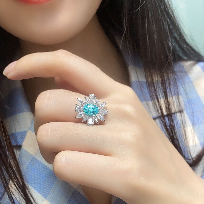 Ruif Jewelry Classic Design S925 Silver 2.69ct Lab Paraiba Ring Wedding Bands Ruif Jewelry Classic Design S925 Silver 2.69ct Lab Paraiba Ring Wedding Bands