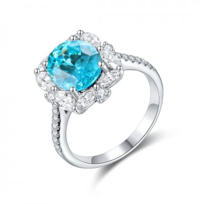 Ruif Jewelry Classic Design S925 Silver 4.61ct Lab Paraiba Ring Wedding Bands