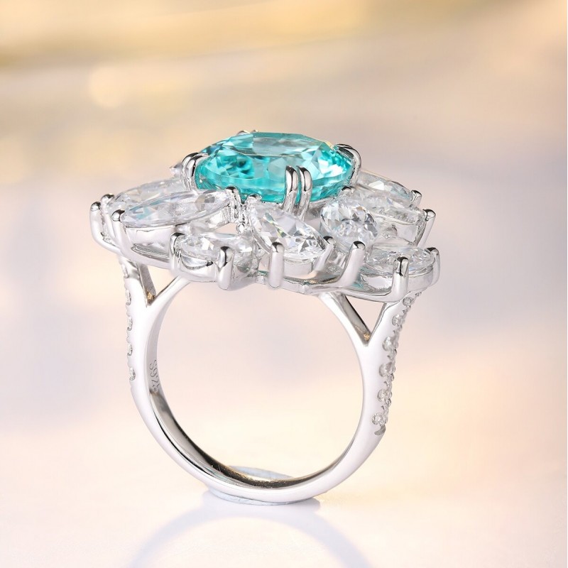 Ruif Jewelry Classic Design S925 Silver 10.71ct Lab Paraiba Ring Wedding Bands Ruif Jewelry Classic Design S925 Silver 10.71ct Lab Paraiba Ring Wedding Bands