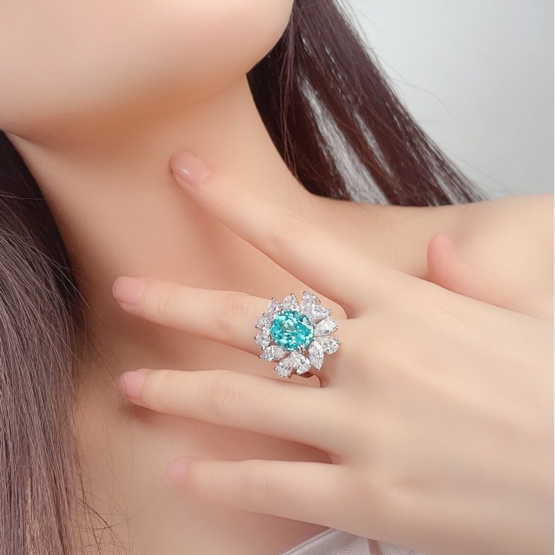 Ruif Jewelry Classic Design S925 Silver 10.71ct Lab Paraiba Ring Wedding Bands Ruif Jewelry Classic Design S925 Silver 10.71ct Lab Paraiba Ring Wedding Bands