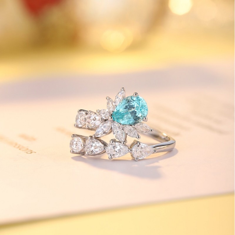 Ruif Jewelry Classic Design S925 Silver 1.94ct Lab Paraiba Ring Wedding Bands Ruif Jewelry Classic Design S925 Silver 1.94ct Lab Paraiba Ring Wedding Bands