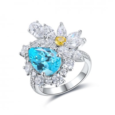 Ruif Jewelry Classic Design S925 Silver 4.99ct Lab Paraiba Ring Wedding Bands