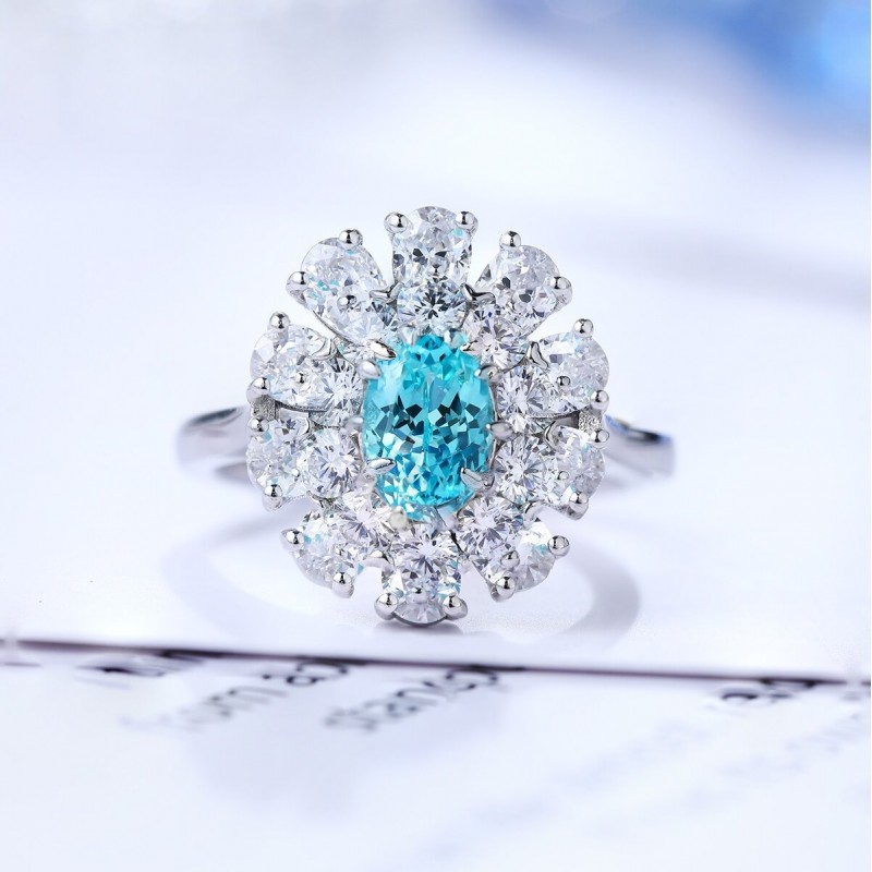 Ruif Jewelry Classic Design S925 Silver 1.32ct Lab Paraiba Ring Wedding Bands Ruif Jewelry Classic Design S925 Silver 1.32ct Lab Paraiba Ring Wedding Bands