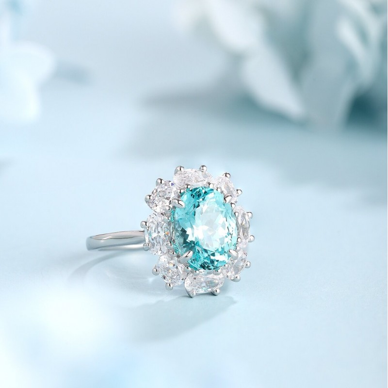 Ruif Jewelry Classic Design S925 Silver 4.53ct Lab Paraiba Ring Wedding Bands Ruif Jewelry Classic Design S925 Silver 4.53ct Lab Paraiba Ring Wedding Bands