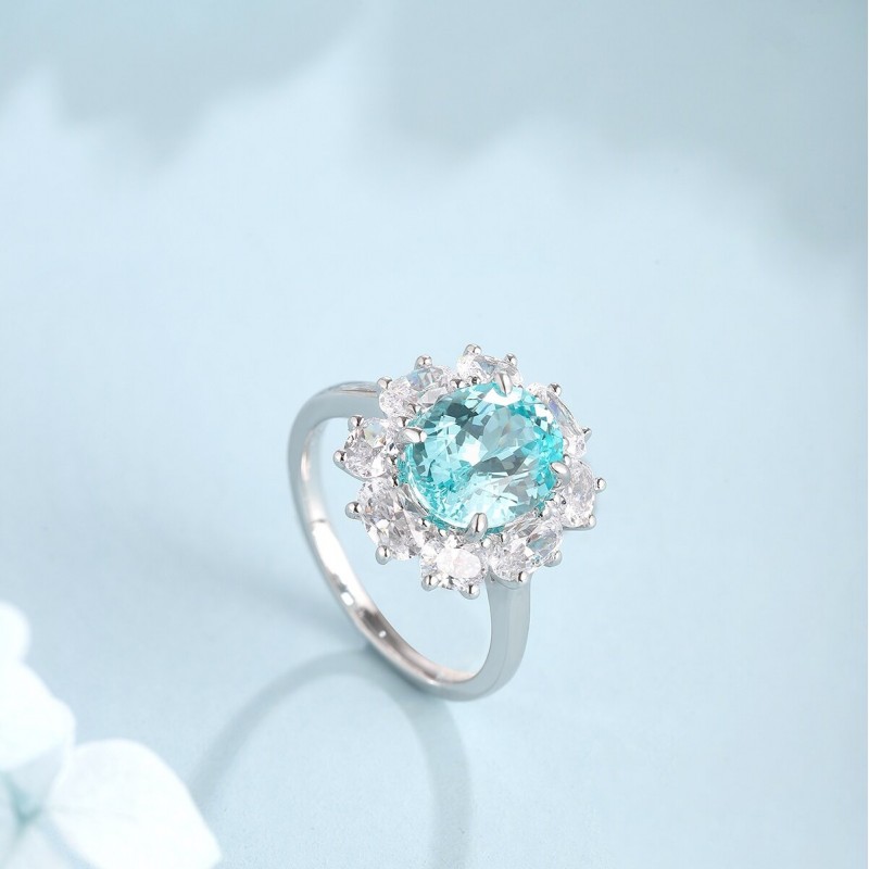 Ruif Jewelry Classic Design S925 Silver 4.53ct Lab Paraiba Ring Wedding Bands Ruif Jewelry Classic Design S925 Silver 4.53ct Lab Paraiba Ring Wedding Bands