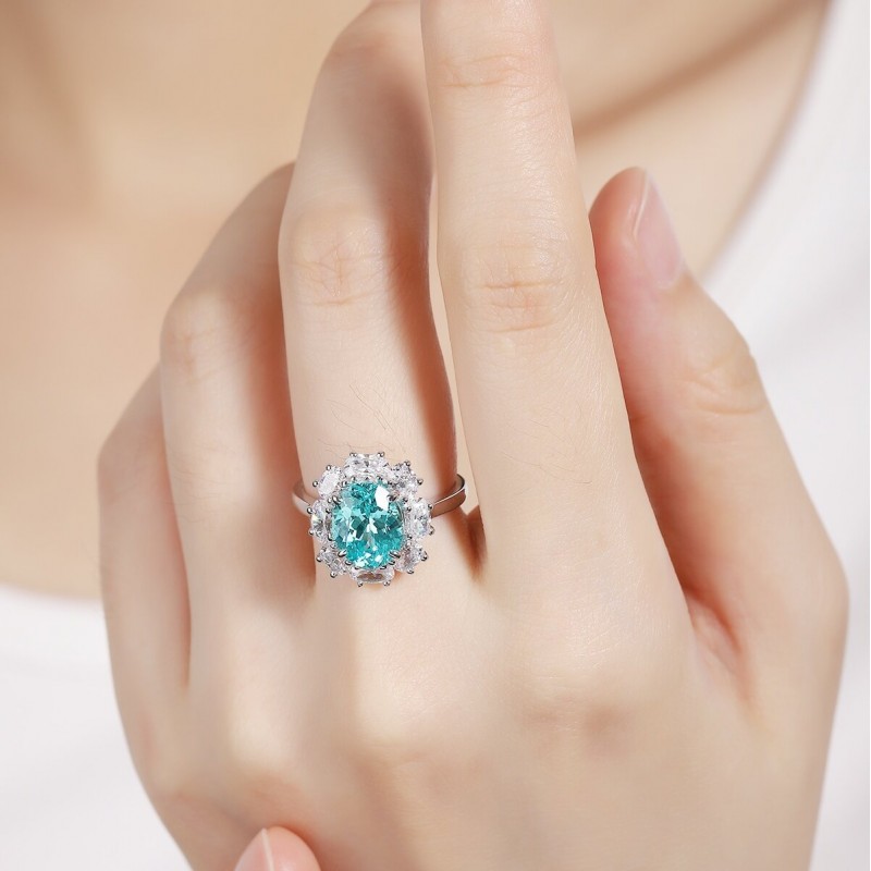 Ruif Jewelry Classic Design S925 Silver 4.53ct Lab Paraiba Ring Wedding Bands Ruif Jewelry Classic Design S925 Silver 4.53ct Lab Paraiba Ring Wedding Bands