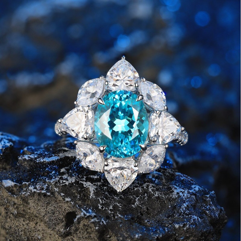 Ruif Jewelry Classic Design S925 Silver 4.42ct Lab Paraiba Ring Wedding Bands Ruif Jewelry Classic Design S925 Silver 4.42ct Lab Paraiba Ring Wedding Bands