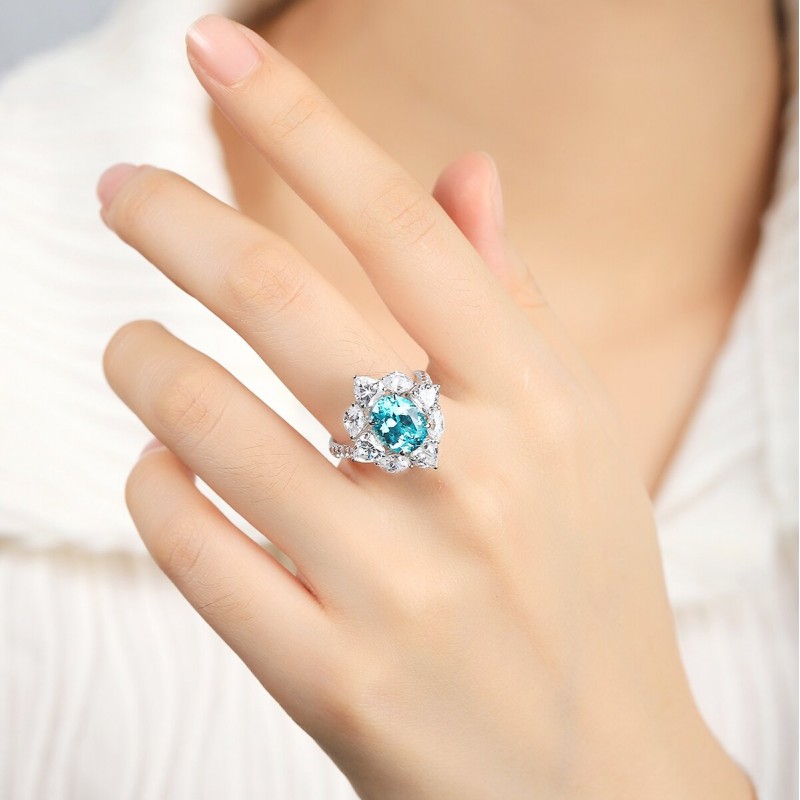 Ruif Jewelry Classic Design S925 Silver 4.42ct Lab Paraiba Ring Wedding Bands Ruif Jewelry Classic Design S925 Silver 4.42ct Lab Paraiba Ring Wedding Bands