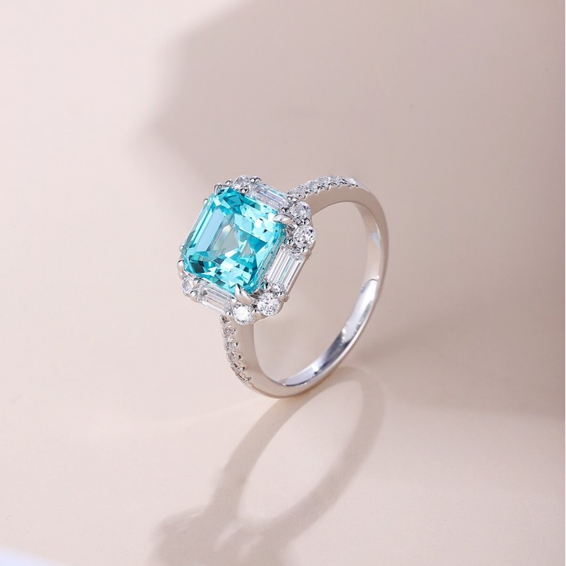 Ruif Jewelry Classic Design S925 Silver 4.76ct Lab Paraiba Ring Wedding Bands Ruif Jewelry Classic Design S925 Silver 4.76ct Lab Paraiba Ring Wedding Bands