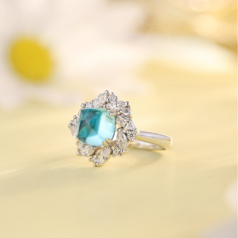 Ruif Jewelry Classic Design S925 Silver 4.25ct Lab Paraiba Ring Wedding Bands Ruif Jewelry Classic Design S925 Silver 4.25ct Lab Paraiba Ring Wedding Bands