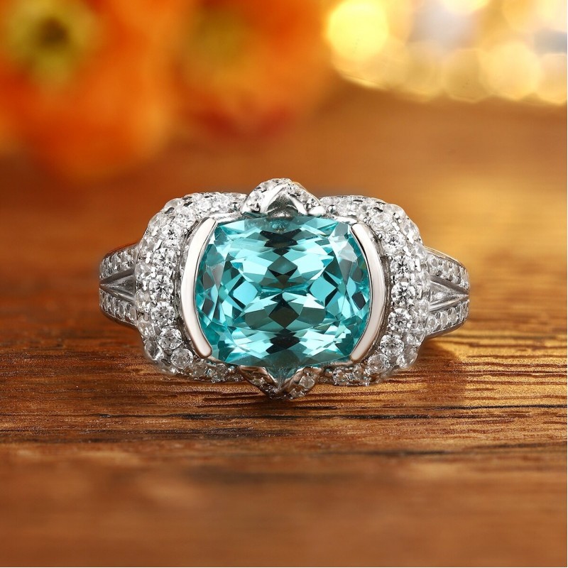 Ruif Jewelry Classic Design S925 Silver 5.39ct Lab Paraiba Ring Wedding Bands Ruif Jewelry Classic Design S925 Silver 5.39ct Lab Paraiba Ring Wedding Bands