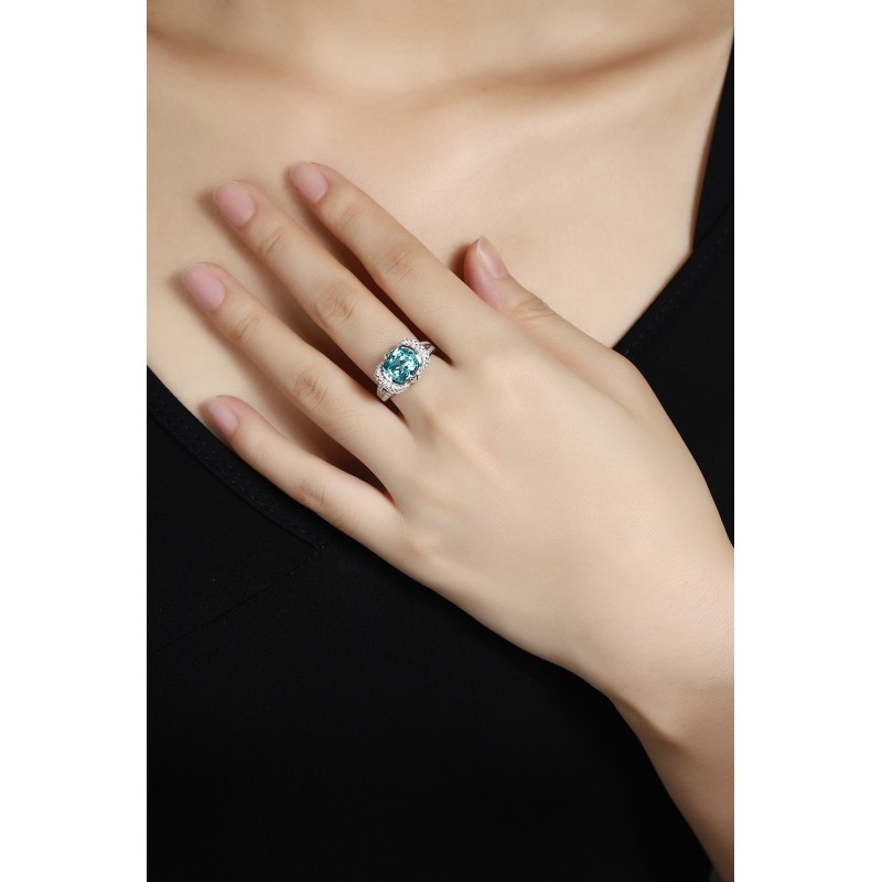 Ruif Jewelry Classic Design S925 Silver 5.39ct Lab Paraiba Ring Wedding Bands Ruif Jewelry Classic Design S925 Silver 5.39ct Lab Paraiba Ring Wedding Bands