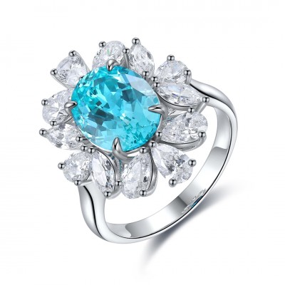 Ruif Jewelry Classic Design S925 Silver 4.364ct Lab Paraiba Ring Wedding Bands