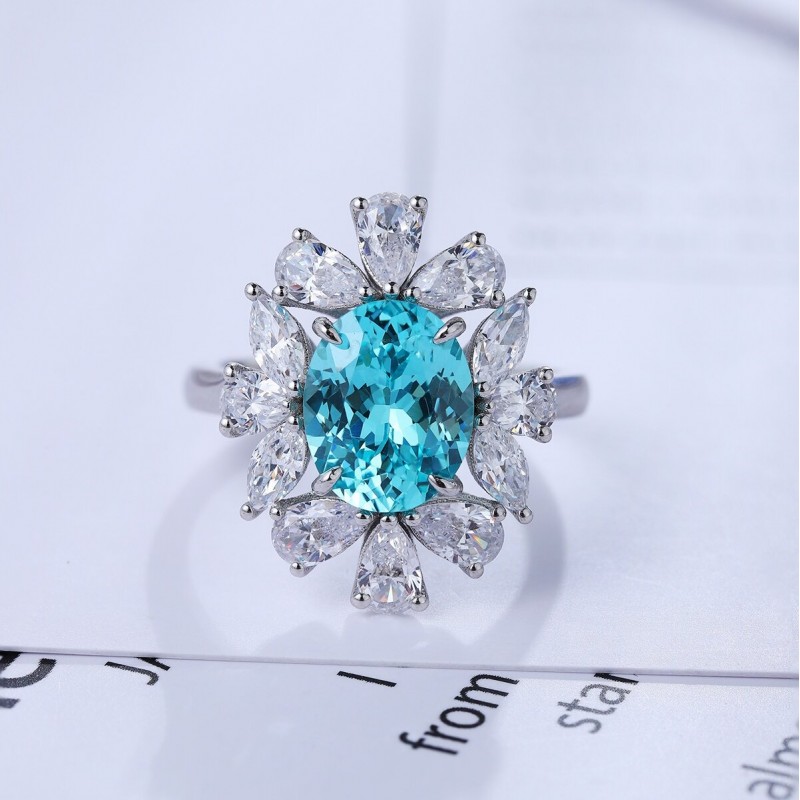 Ruif Jewelry Classic Design S925 Silver 4.364ct Lab Paraiba Ring Wedding Bands