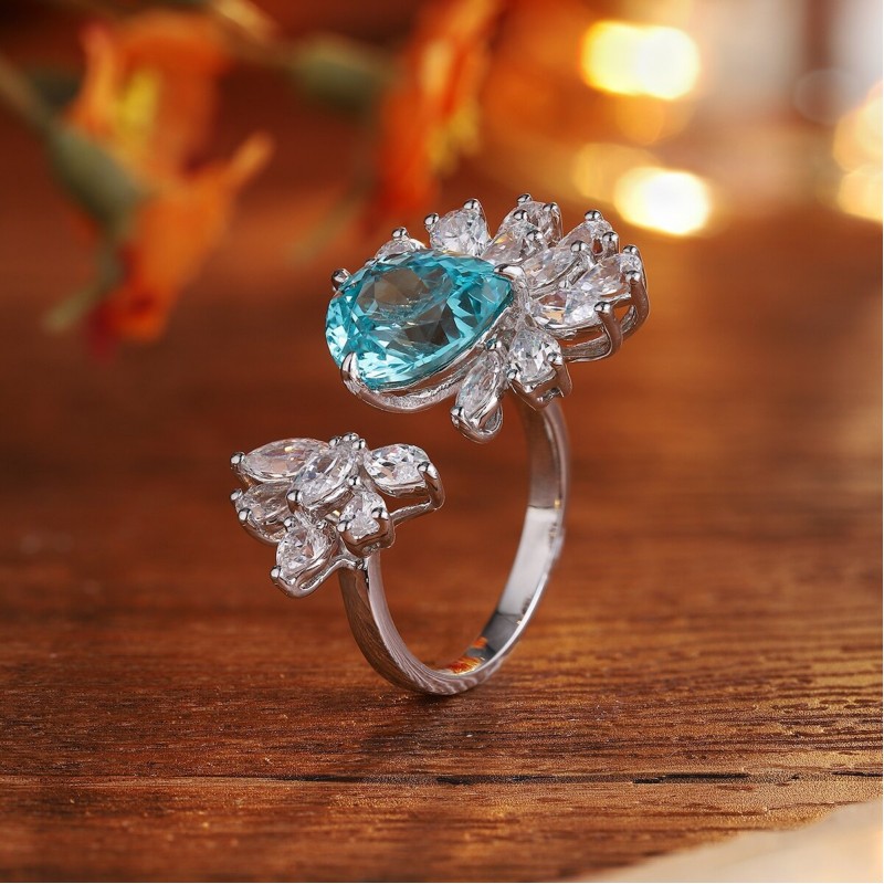 Ruif Jewelry Classic Design S925 Silver 6.39ct Lab Paraiba Ring Wedding Bands Ruif Jewelry Classic Design S925 Silver 6.39ct Lab Paraiba Ring Wedding Bands