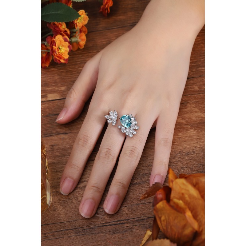 Ruif Jewelry Classic Design S925 Silver 6.39ct Lab Paraiba Ring Wedding Bands Ruif Jewelry Classic Design S925 Silver 6.39ct Lab Paraiba Ring Wedding Bands