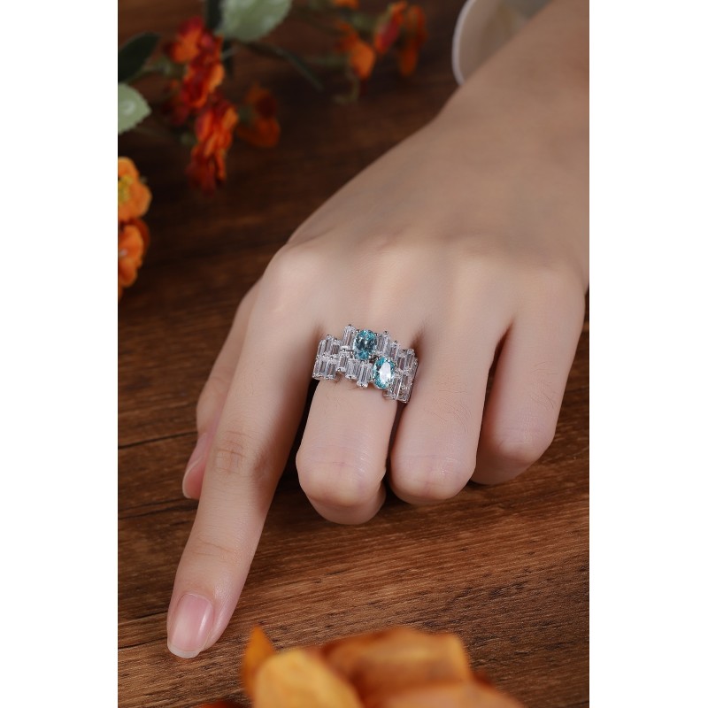Ruif Jewelry Classic Design S925 Silver 2.6ct Lab Paraiba Ring Wedding Bands Ruif Jewelry Classic Design S925 Silver 2.6ct Lab Paraiba Ring Wedding Bands