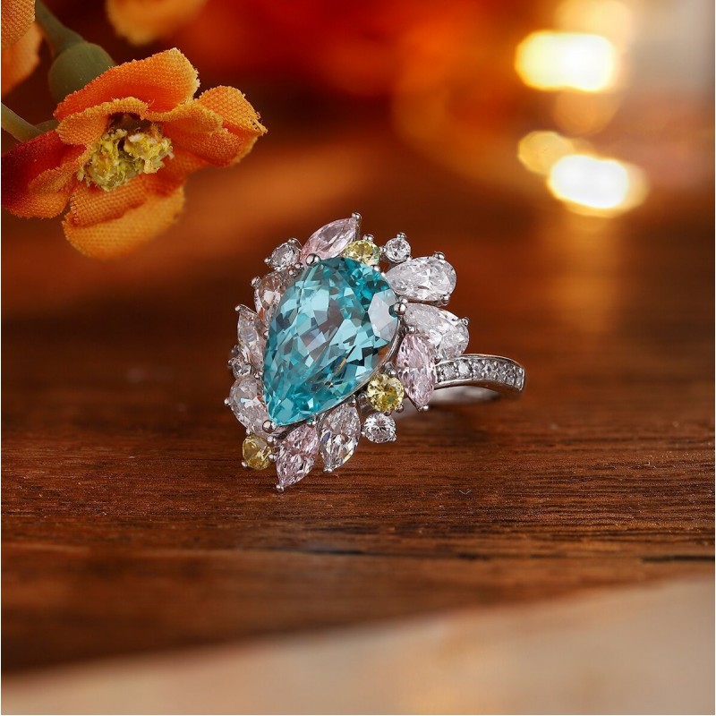Ruif Jewelry Classic Design S925 Silver 5.53ct Lab Paraiba Ring Wedding Bands Ruif Jewelry Classic Design S925 Silver 5.53ct Lab Paraiba Ring Wedding Bands
