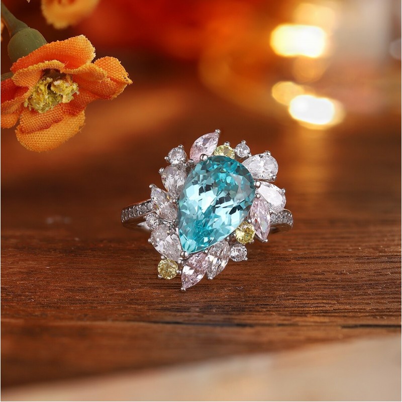 Ruif Jewelry Classic Design S925 Silver 5.53ct Lab Paraiba Ring Wedding Bands Ruif Jewelry Classic Design S925 Silver 5.53ct Lab Paraiba Ring Wedding Bands