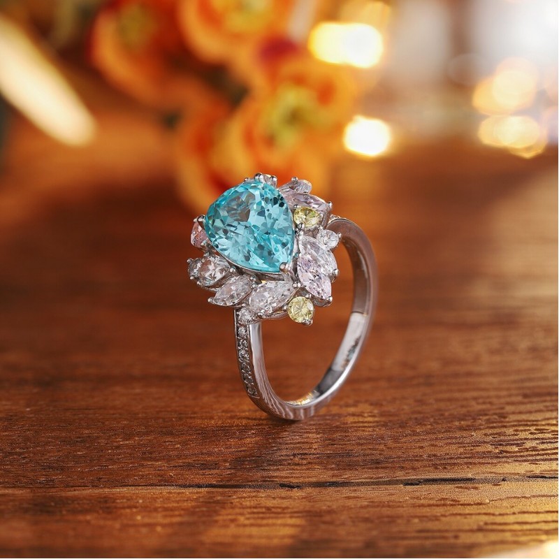 Ruif Jewelry Classic Design S925 Silver 5.53ct Lab Paraiba Ring Wedding Bands Ruif Jewelry Classic Design S925 Silver 5.53ct Lab Paraiba Ring Wedding Bands