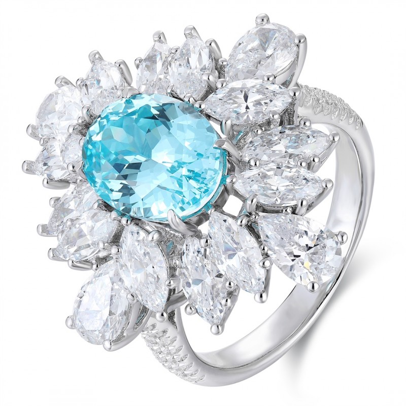 Ruif Jewelry Classic Design S925 Silver 4.74ct Lab Paraiba Ring Wedding Bands Ruif Jewelry Classic Design S925 Silver 4.74ct Lab Paraiba Ring Wedding Bands
