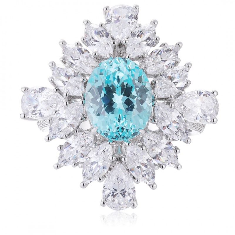 Ruif Jewelry Classic Design S925 Silver 4.74ct Lab Paraiba Ring Wedding Bands Ruif Jewelry Classic Design S925 Silver 4.74ct Lab Paraiba Ring Wedding Bands