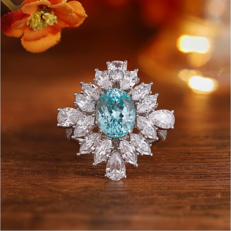 Ruif Jewelry Classic Design S925 Silver 4.74ct Lab Paraiba Ring Wedding Bands Ruif Jewelry Classic Design S925 Silver 4.74ct Lab Paraiba Ring Wedding Bands