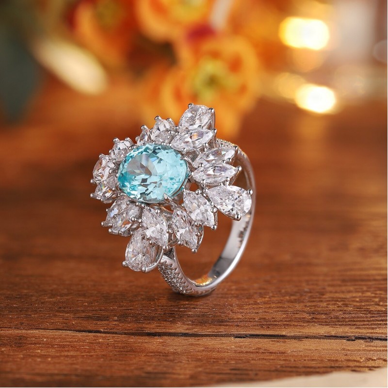 Ruif Jewelry Classic Design S925 Silver 4.74ct Lab Paraiba Ring Wedding Bands Ruif Jewelry Classic Design S925 Silver 4.74ct Lab Paraiba Ring Wedding Bands