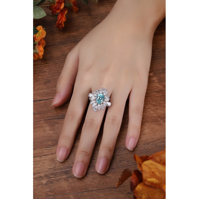 Ruif Jewelry Classic Design S925 Silver 4.74ct Lab Paraiba Ring Wedding Bands Ruif Jewelry Classic Design S925 Silver 4.74ct Lab Paraiba Ring Wedding Bands