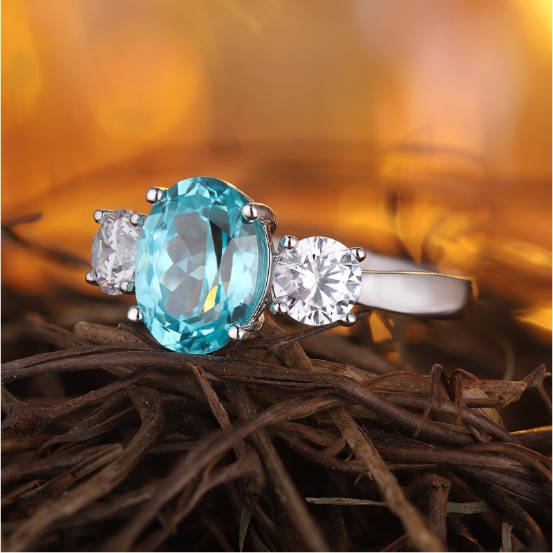 Ruif Jewelry Classic Design S925 Silver 4.22ct Lab Paraiba Ring Wedding Bands Ruif Jewelry Classic Design S925 Silver 4.22ct Lab Paraiba Ring Wedding Bands