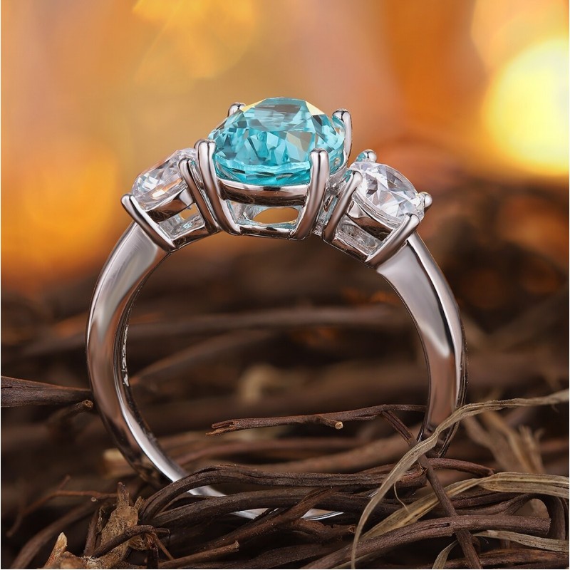 Ruif Jewelry Classic Design S925 Silver 4.22ct Lab Paraiba Ring Wedding Bands Ruif Jewelry Classic Design S925 Silver 4.22ct Lab Paraiba Ring Wedding Bands