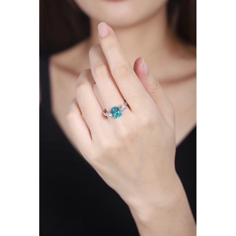 Ruif Jewelry Classic Design S925 Silver 4.22ct Lab Paraiba Ring Wedding Bands Ruif Jewelry Classic Design S925 Silver 4.22ct Lab Paraiba Ring Wedding Bands