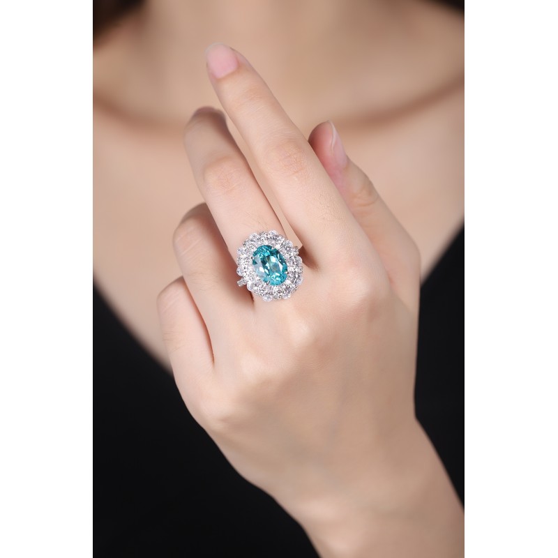 Ruif Jewelry Classic Design S925 Silver 7.66ct Lab Paraiba Ring Wedding Bands Ruif Jewelry Classic Design S925 Silver 7.66ct Lab Paraiba Ring Wedding Bands