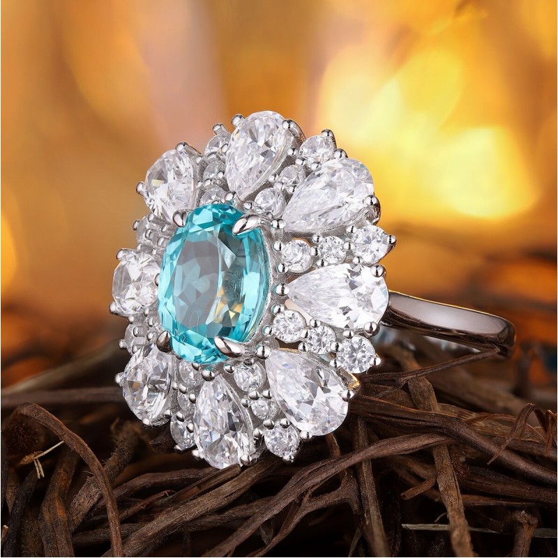 Ruif Jewelry Classic Design S925 Silver 4.2ct Lab Paraiba Ring Wedding Bands Ruif Jewelry Classic Design S925 Silver 4.2ct Lab Paraiba Ring Wedding Bands