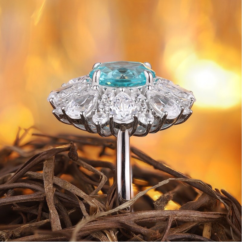 Ruif Jewelry Classic Design S925 Silver 4.2ct Lab Paraiba Ring Wedding Bands Ruif Jewelry Classic Design S925 Silver 4.2ct Lab Paraiba Ring Wedding Bands