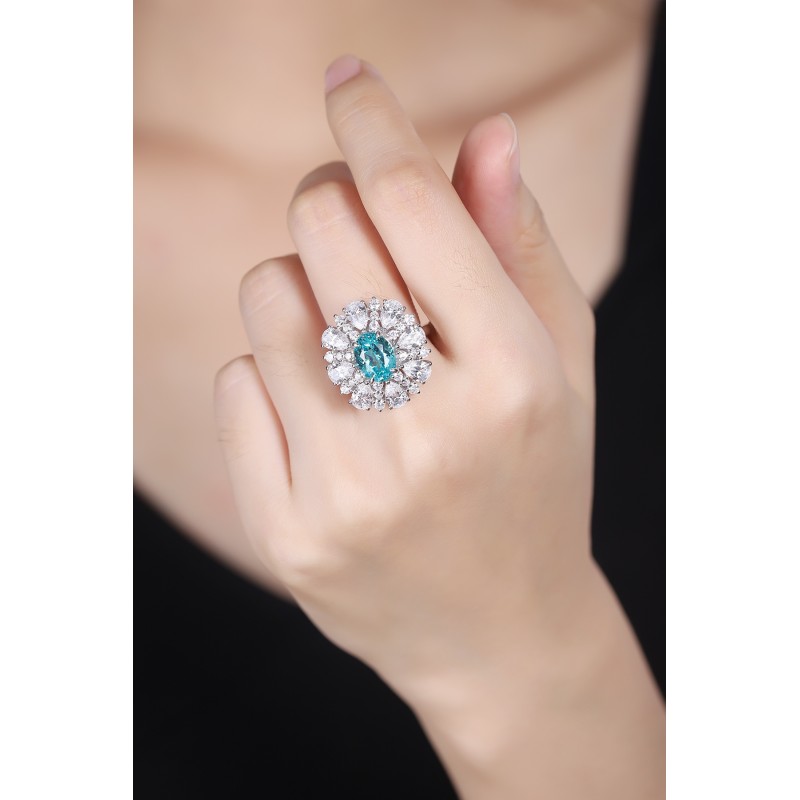 Ruif Jewelry Classic Design S925 Silver 4.2ct Lab Paraiba Ring Wedding Bands Ruif Jewelry Classic Design S925 Silver 4.2ct Lab Paraiba Ring Wedding Bands