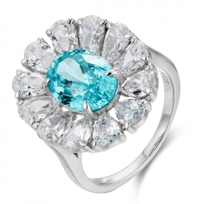 Ruif Jewelry Classic Design S925 Silver 4.24ct Lab Paraiba Ring Wedding Bands