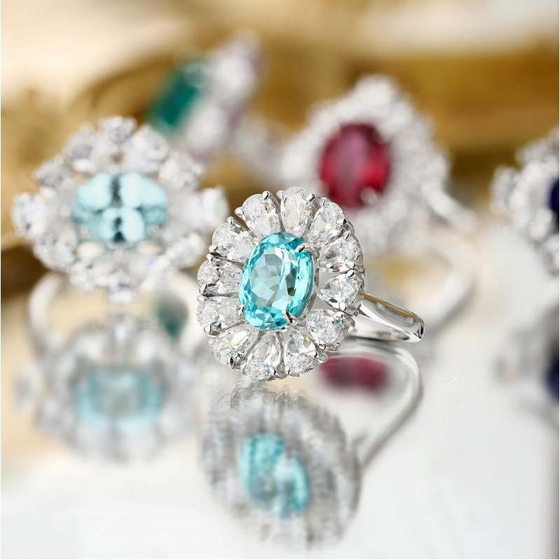 Ruif Jewelry Classic Design S925 Silver 4.24ct Lab Paraiba Ring Wedding Bands Ruif Jewelry Classic Design S925 Silver 4.24ct Lab Paraiba Ring Wedding Bands