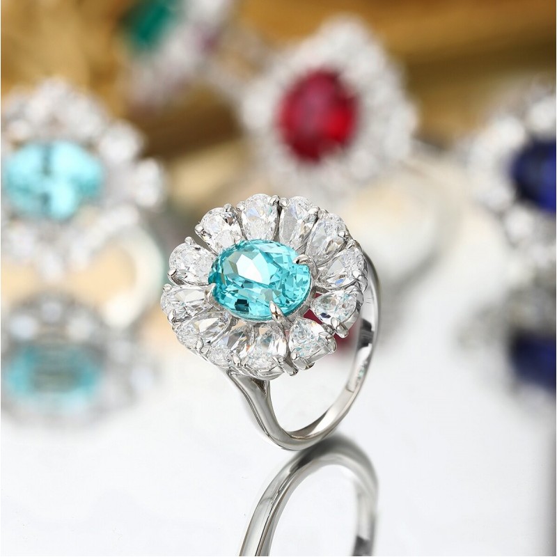 Ruif Jewelry Classic Design S925 Silver 4.24ct Lab Paraiba Ring Wedding Bands Ruif Jewelry Classic Design S925 Silver 4.24ct Lab Paraiba Ring Wedding Bands