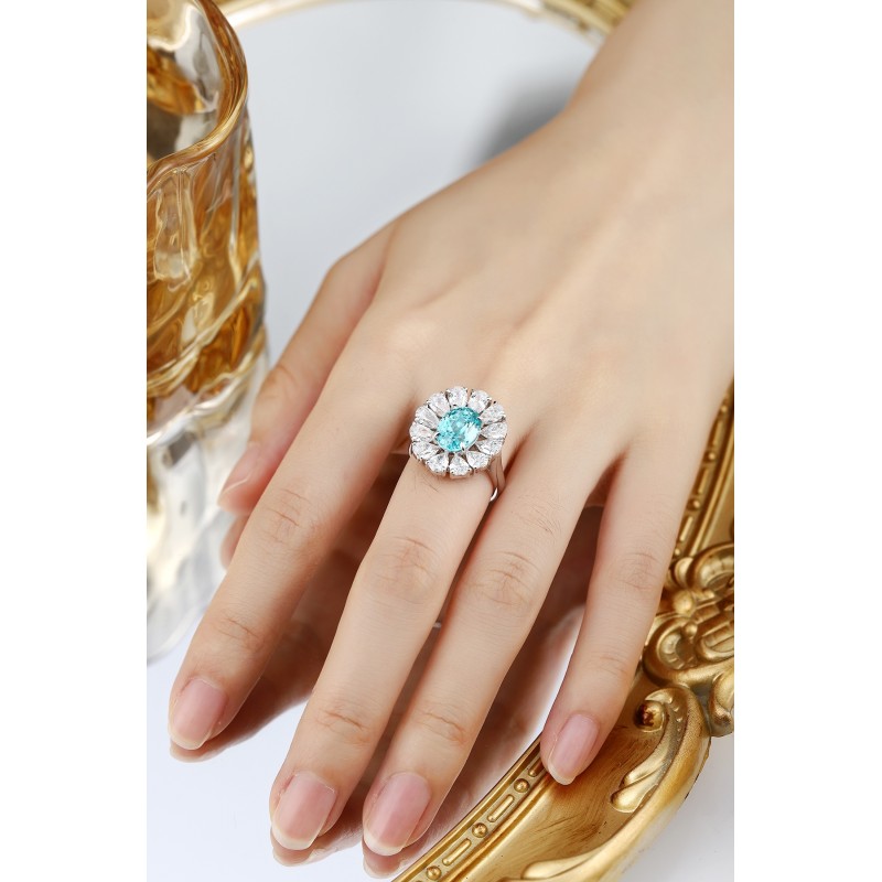 Ruif Jewelry Classic Design S925 Silver 4.24ct Lab Paraiba Ring Wedding Bands Ruif Jewelry Classic Design S925 Silver 4.24ct Lab Paraiba Ring Wedding Bands